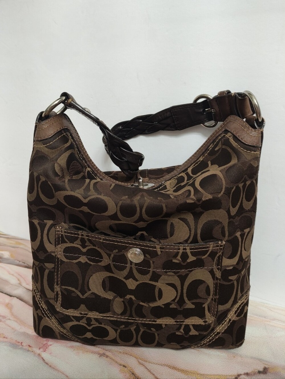 Vintage Y2K Coach 10991 Chelsea Optic Hobo Shoulder Bag Chocolate Brown